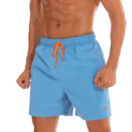 JustSun Men's Swimming Shorts, Quick Drying Board Shorts with Mesh Lining and Adjustable Drawstring, lightblue, 3xl