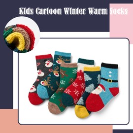Big Girls Wool Socks Kids Winter Warm Socks Thermal Crew Socks for Girls 6 Pairs Christmas Mix 8-10 Years
