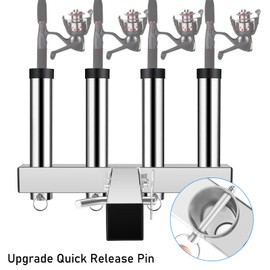 Stainless Steel Hitch Fishing Rod Holder, GADFISH Hitch Mount Rod Holder, 4 Link Tube for 2" Hitch Receivers with Quick Release Pin,Truck Adjustment Fishing Rod Rack, Fishing Pole Holder