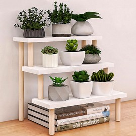 Eorbow 3-Tier Desk Plant Stand, 14" Windowsill Succulent Planter Ladder Shelf, Wooden Multi Tiered Flower Pot Holder, Indoor Plants Display Rack, Desktop Storage Organizer for Cupcake Spices