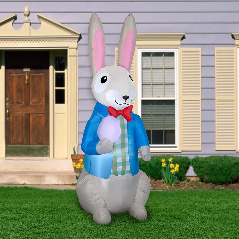 7' Gemmy Airblown Inflatable Dapper Easter Bunny w/Easter Egg Yard