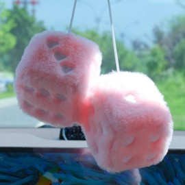 Car Fuzzy Dice - 1 Pair Plush Car Interior Dice | Auto Plush Soft Dice Heart Embroidery Design for Door Handle Wall Decor