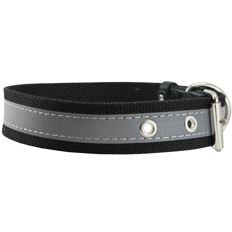 Cotton Web/Leather Reflective Dog Collar 18" Long 3/4" Wide Fits