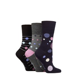 Gentle Grip SOCKSHOP Ladies Soft Top Patterned and Striped Soft Breathable Bamboo Socks in a Multipack of 3 Orb Horizon 4-8 SOLRM