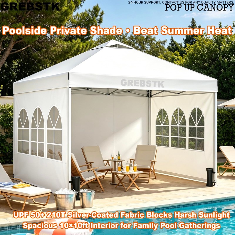 GREBSTK 10x10ft Pop Up Canopy Tent with Sidewalls, Instant Setup,
