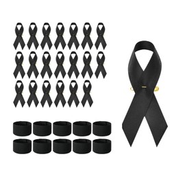 Ceeyoll Pack of 20 badges for mourning, 10 mourning bracelets, black satin brooches and elastic mourning bracelets set, mourning and condolence bows to show condolence