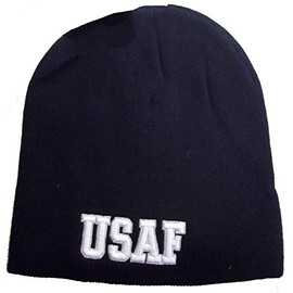 8" USAF Air Force Letters Black Embroidered Beanie Skull Cap Hat