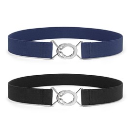 LEACOOLKEY Women Skinny Elastic Waist Belt No Show Stretchy Thin Belt for Dress Jeans