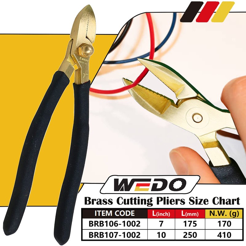 WEDO Brass Diagonal Cutting Pliers 10", Side Cutter with Non-Slip