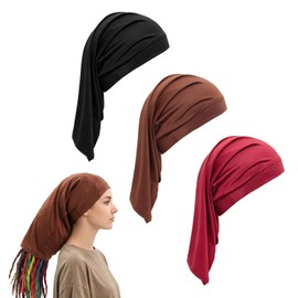 Fnuqz 3 Pcs Dreadlock Cap Long Loc Cap Braid Hair Cover for Men Women Elastic Stretch Hair Sleep Cover Prevent Frizz Breakage for Sleeping Working Out