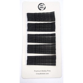 Crazy Bobble® Premium Bobby Pins for Women. Long Length Hair Pins for Hair Up, Hair Grips, Hair Buns, Wavy Kirby Grips for Volume. (6 cm / 2.4 inches 50 Pcs) (Black)
