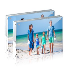 JOHOUSE 2 Pack 5 x 7 Acrylic Picture Frames, Double Sided Magnetic Photo Frames Self Standing Frameless Transparent for Desktop Display Gifts for Women