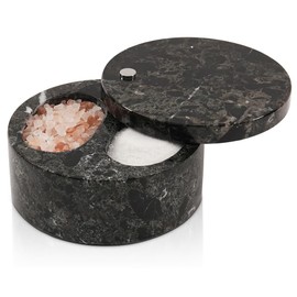 Radicaln Marble Salt Cellar with Lid Dual Compartment 5 Inch Black Salt Container, Seasoning Jars, Spice Storage Container for Kitchen, Dining Table, and Home Decor, Sugar & Spice Containers