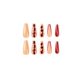 BABALAL Red Press on Nails Long Fake Nails Coffin Glue on Nails Ballerina Acrylic Nails 24Pcs Rhinestones Nails for Women and Girls