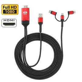 3 in 1 HDMI Cable Adapter Type C/Micro USB/Phone MHL to HDMI Mirroring Phone to TV/Projector/Monitor HDTV 1080P for Phone Series XS/Android 5.0 and IO'S9 Above