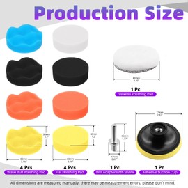 Swpeet 11Pcs 3 Inch Car Foam Drill Polishing Pad Kit, 5 Colors 3 Inch Sponge Buffing Pads, 3 Inch Woolen Buffer Pads, Suction Cup with M10 Drill Adapter for Car Polishing Waxing Sealing Glaze