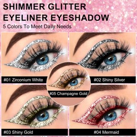 Ingzy Flüssiger Eyeliner mit Glitzer, Metallic-Eyeliner, glitzernd, weiß, silberfarben, goldfarben, wasserfest, lang anhaltend