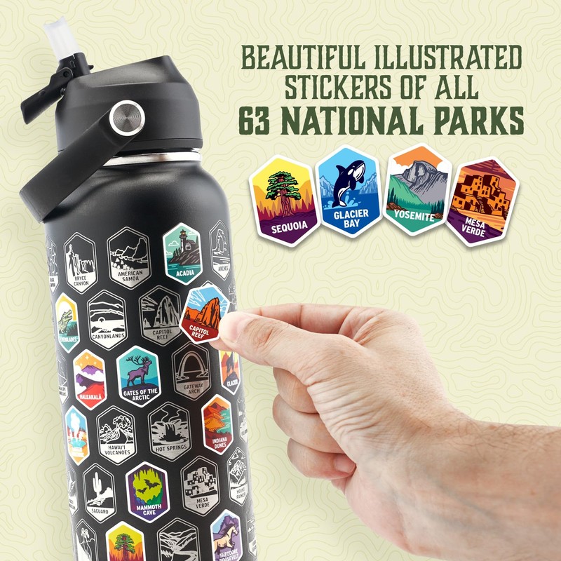 Trekking The National Parks Water Bottle with 63 Waterproof Stickers