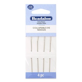 Beadalon Collapsible Eye Beading Needles, Extra Heavy 0.60 mm / .024 inches Diameter, 2.5 inches Length, 4 pc