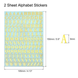 sourcing map 2 Sheets Letter Resin Stickers 3D Small A to Z Gold Mini Alphabet Sticker Metallic Glitter Alloy Uppercase for Resin Nail Scrapbooking 9mm