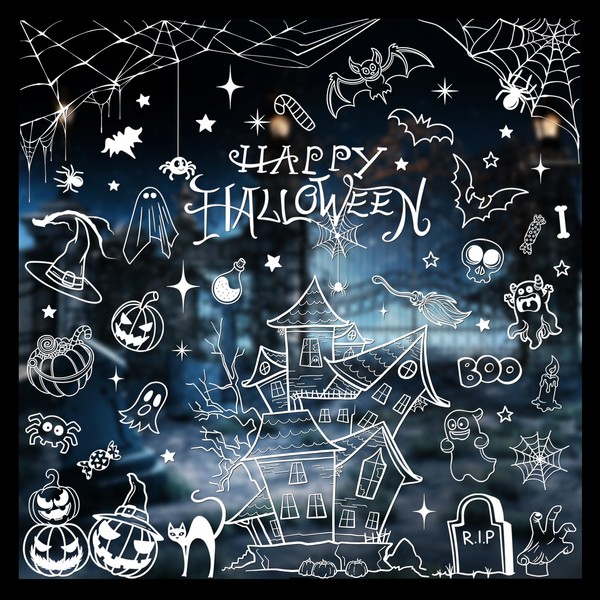 AnyDesign 9 Sheet Halloween Window Clings Decals Pumpkin Spider Bat