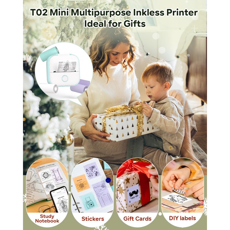 Phomemo T02 Sticker Printer with 3 Rolls Paper- Mini Printer