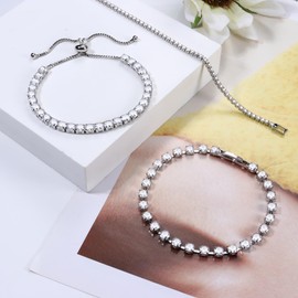 Dochais Pack of 3 Tennis Bracelet Women's Silver Gold Diamond Bracelet Women's Bracelet Cubic Zirconia Glitter Bracelet Women's Bracelet Women's Rhinestone for Women Girls Wife Mother Jewellery Gift,