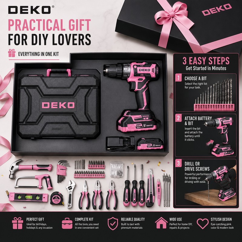 20V Pink Cordless Drill Tool Kit for DIY Repairs –