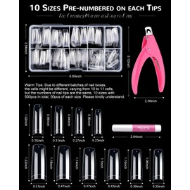 MORGLES MORGLES Clear Acrylic Nail Tips, 500 Pcs French Nail Tips Square Half Cover with Glue, Clipper, Files and Cuticle Fork for Salons and Home DIY