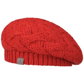 LIERYS Jesila Women's Beret Hat - Knitted Hat with Virgin Wool - Made in Germany - One Size 54-59 cm - French Women's Basque - Wool Hat Autumn/Winter - Hat, red