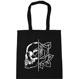 Hippowarehouse Half skull rose - tattoo Tote Shopping Gym Beach Bag 42cm x38cm, 10 litres
