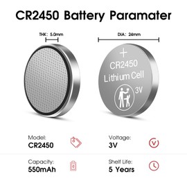 PKNOVA CR2450 3V Lithium Battery, 20 Pack, 3V Button Cell Battery, Lithium Coin Battery for Watches, Calculators, Car Remote, Key Fob