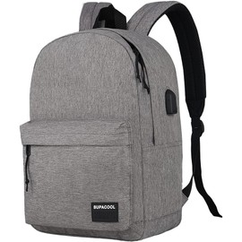 SUPACOOL Lightweight Casual Laptop Backpack for Men and Women, classic backpack for College Travel Work(Light grey)