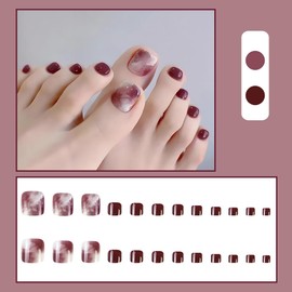 AiMMei Nail Tips, 24 Pieces for Feet, Easy False Nails, Toe Nail Tips, Small, Short, Easy to Put on and Take Off, Glossy, Reusable, Cute False Nails (A)