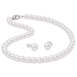 KRKC Pearl Necklace Set, 0.3 inches (8 mm), For Ceremonial Occasions, Casual Pearl Necklace, Large Pearl Necklace, Women's Accessories, Birthday Gift, Weddings, Funerals, Graduations, Entrance