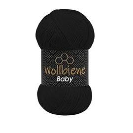 Wollbiene Baby Best Uni Knitting Yarn, Anti-Pilling Knitting Wool, Crochet Wool (Black 12)