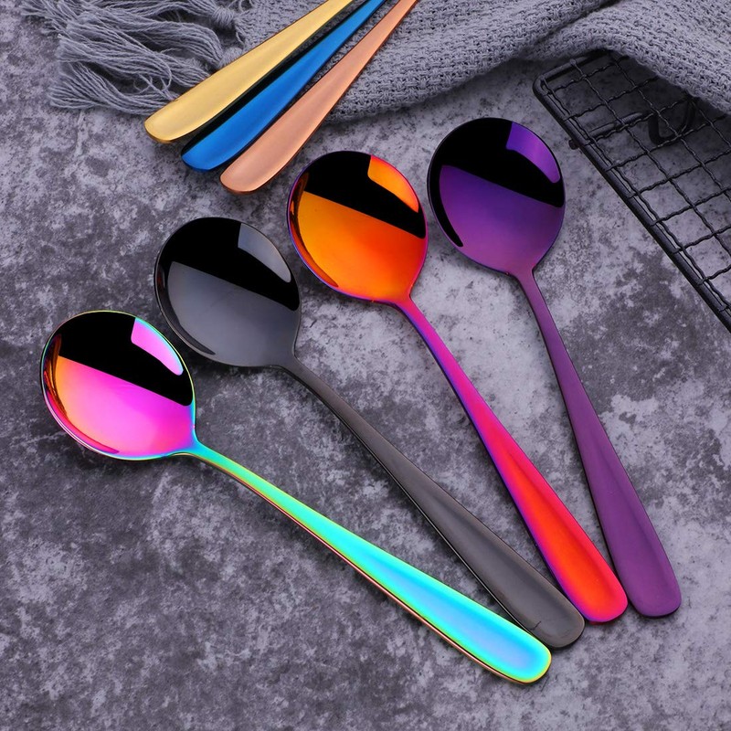 SBOMHS Soup Spoons Set of 8 Round Spoons Bouillon Spoons