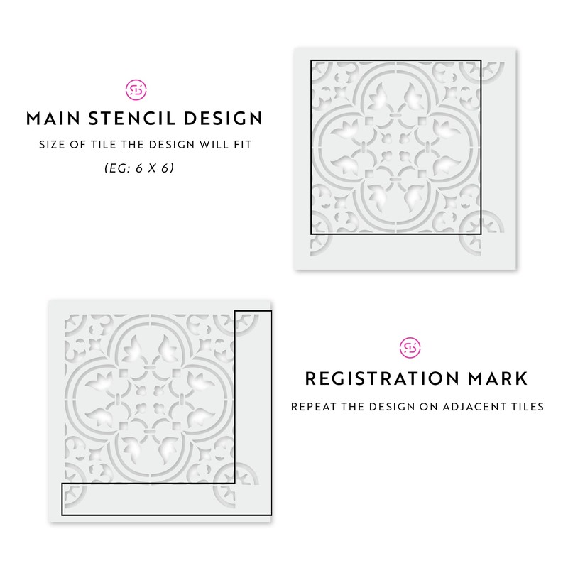 Rosario Linoleum Stencil - Floor Tile, Fireplace, Kitchen Stencil