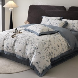 EAVD Vintage Style Botanical Floral Duvet Cover Twin White Soft Cotton Chic Shabby Garden Floral Bedding Set with 2 Pillowcases Fresh Botanical Comforter Cover with Zipper Closure