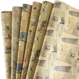 BIKHYY 12 Sheets Vintage Floral Wrapping Paper Kraft Newspaper Packing Paper Retro Craft Art Paper for Gift Wrapping DIY Wrapping Supplies, 19.68 x 27.55 inches