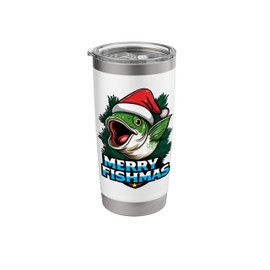 Merry Fishmas Funny Christmas Fish Holiday Fishing Santa Hat Stainless Steel Insulated Tumbler