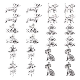 24pcs Antique Silver Dog Pendants Mixed Shapes Doggy Animal Pet Collar Charms Tibetan DIY Accessories for Bracelets Necklace Earring Jewelry Gifts for Animal Lovers 13x10x7mm