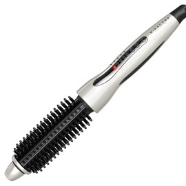 MIRACOMB Hair Curler Straightening Brush - Ceramic Tourmaline Flat Curling Iron - Cool Touch Round Brush PRO Multi Styler with 5 Heat Adjustments, 1 Inch Barrel, White (Enhanced)