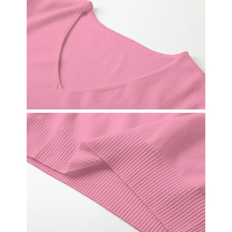 DAIMIDY Women's V Neck Short Sleeves Sweaters Soft Knit Lightweight