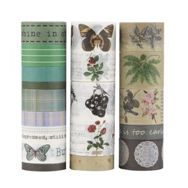 LGEGE 20 Rolls Wilderness Washi Tape Set, 5/10/15/20/25mm Wide, Butterfly,Birds,Ferns,Flowers Element, Masking Tape Décor for Scrapbook,Bullet Journal(2m)