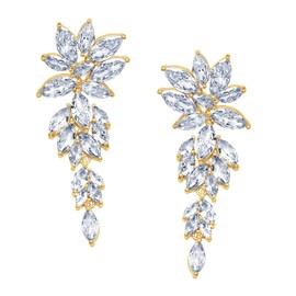 DIAMANTIO Wedding Earrings Elegant Statement Dangle Drop Dangling CZ Marquise Cubic Zirconia AAAAA 18K Gold Plated Rhinestone Luxurious for Brides Bridal Wedding Women Precious Crystal (Gold)