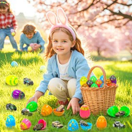 CUTE STONE 12 Pack Filled Easter Eggs with Alloy Army Truck Toy, Prefilled Easter Basket Stuffers Party Favors for Kids, Boys and Girls
