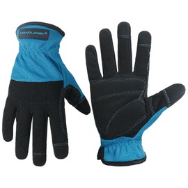 HANDLANDY Mens Work Gloves, Flexible Utility Working Gloves, Touch Screen Outdoor Yard Gloves (Black-blue, Medium (Pack of 1))
