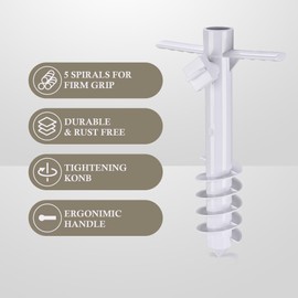 LAGarden 10" Beach Umbrella Sand Anchor Heavy Duty Holder with Ground Anchor Screw Outdoor Windproof Sand Grabber Spike for Grass Soft Land Patio Camping Fishing Deck Sunshade White
