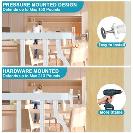 THEYFIRST 29.9-43.7 in Wide Baby Gate for Stairs Doorways, Auto Close Child Safety Gates Indoor for Dogs Pets, Pressure Mounted Metal Barrier Kids Toddler Door Walk Through, 30" Tall, White